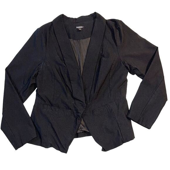 Torrid Womens Suit Jacket Blazer Stretch Open Front Pockets Long Sleeve Black - Picture 1 of 10